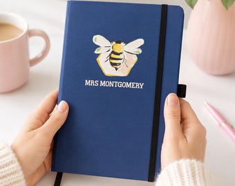 Cuaderno personalizado con diseño de abejas, diario personalizado tamaño A5, regalo personalizado para profesores, cuaderno de tapa dura, regalo para amantes de las abejas, cuaderno de notas personalizado.