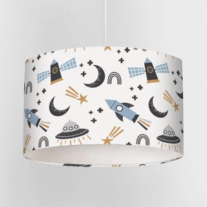 Scandi Space Lampshade for Nursery or Kids Room – Handmade Ceiling or Lamp Shade – Stars and Moon Design – 3 Sizes – UK Made