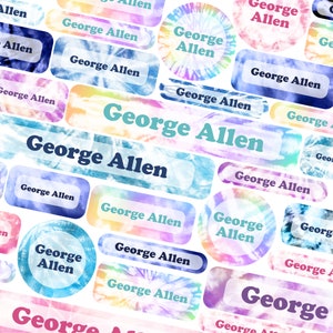 50 or 123 Stick On Name Labels, Mixed Tie Dye Name Labels, School Name Stickers, School Name Tags, Children’s Name Labels for Clothes