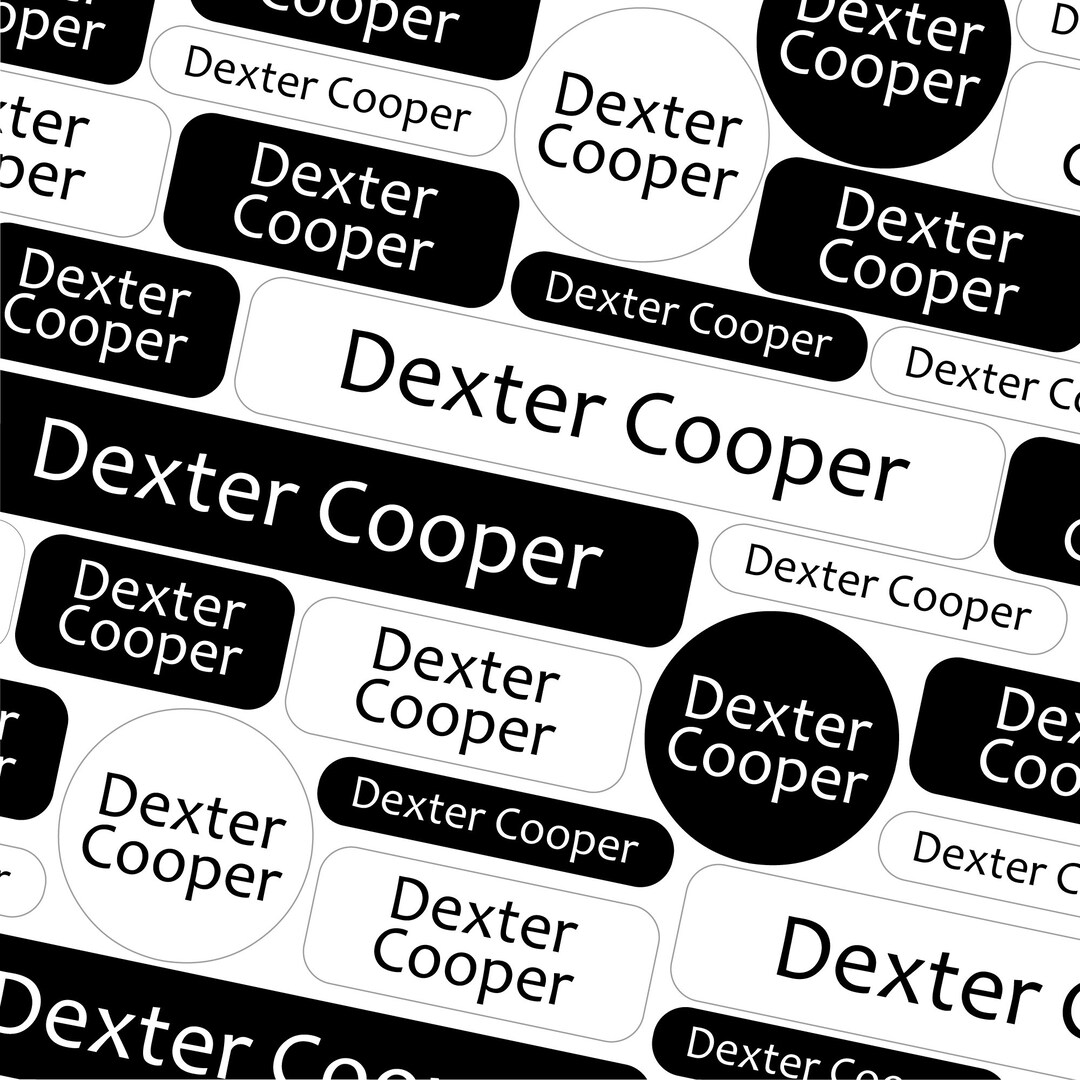Personalised Black and White Name Labels, Essentials Name Labels