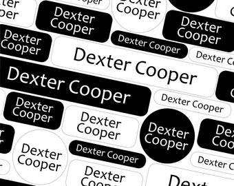 Personalised black and white name labels, essentials name labels, School name tags, School name labels, Name stickers