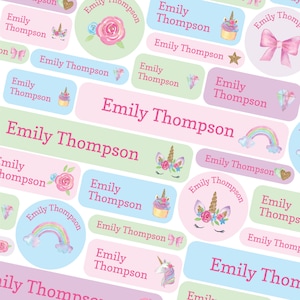 50 or 123 Stick On Name Labels, Unicorn and Rainbows Name Labels, School Name Stickers, School Name Tags, Children’s Name Labels for Clothes