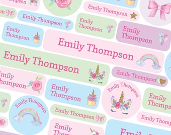 Unicorn and Rainbows name labels, School name tags, School name labels, Unicorns name label