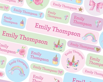 Unicorn and Rainbows name labels, School name tags, School name labels, Unicorns name label