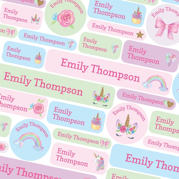 Unicorn and Rainbows name labels School name tags School 