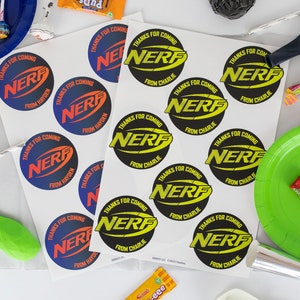 Gepersonaliseerde Nerf Party label pack, Nerf Thank You labels, Nerf Birthday Party, Nerf Party Bag Labels