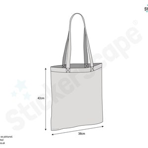 May include: A white tote bag with black handles. The bag is 42 inches tall and 38 inches wide.