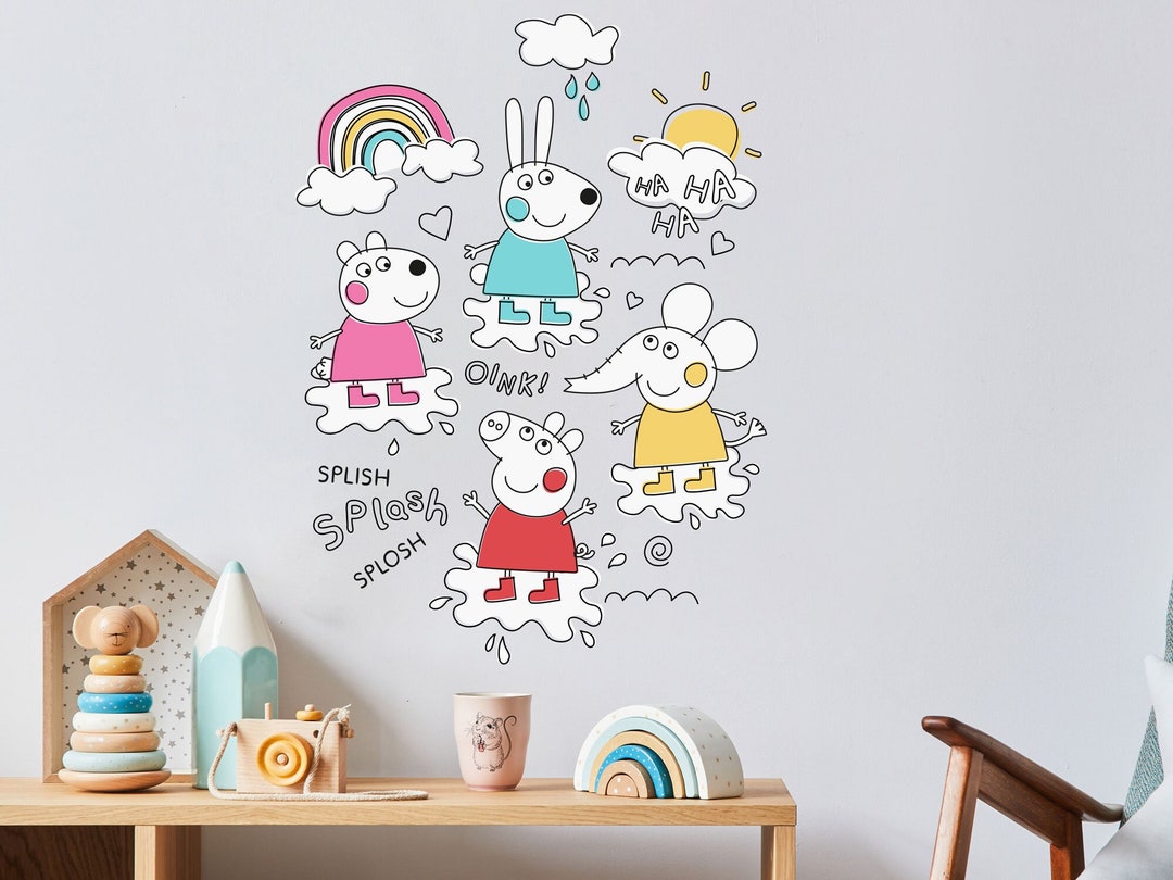 Peppa and Friends Colourful Puddles Wall Sticker, Peppa Pig Wall