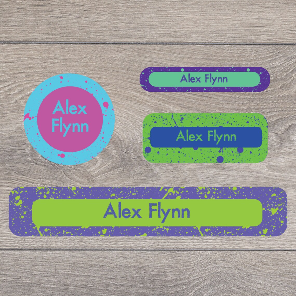Personalised paint splatter name labels School name tags Etsy
