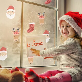 8 Adesivi Natalizi Elettrostatici Per Finestre - 19,5x29,5 Cm - Babbo Natale, Pupazzo Di Neve, Albero - Riutilizzabili