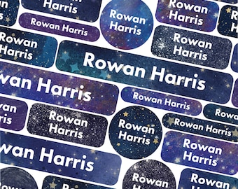 Personalised night sky name labels, School name tags, School name labels, galaxy name stickers