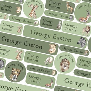 50 or 123 Stick On Name Labels, Green Savannah Name Labels, School Name Stickers, School Name Tags, Children’s Name Labels for Clothes