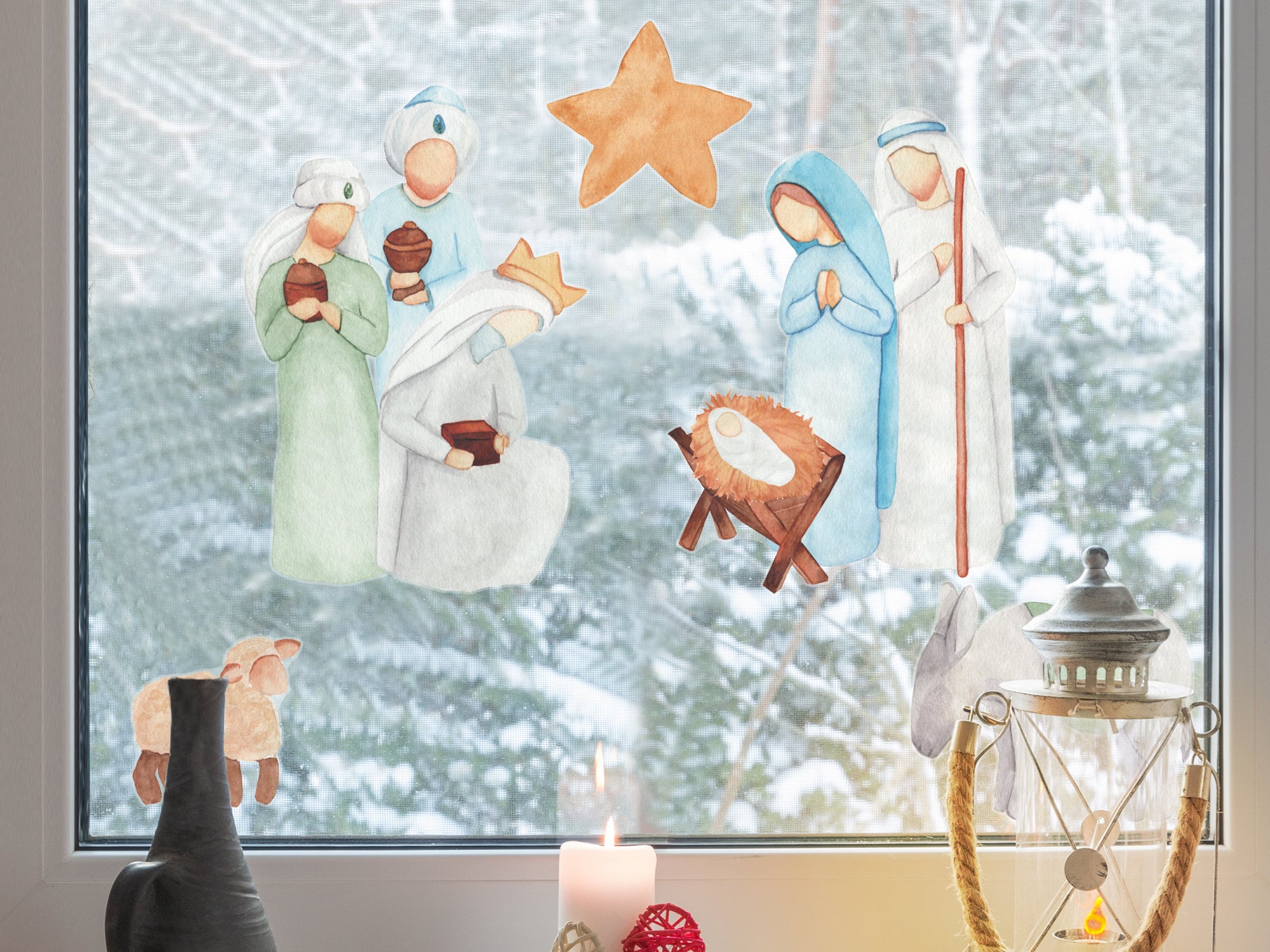 Window Flakes Christmas Window Clings - Nativity Window Clings Decorations - Reusable and Non-Adhesive Christmas Window Stickers - Holiday Win