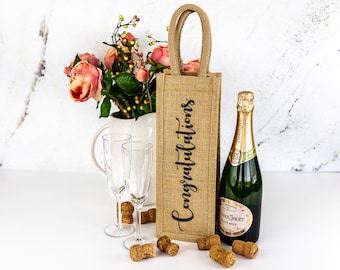 Congratulations Bottle Bag, Wedding gift, Anniversary gift, Engagement gift, Champagne bottle bag, Celebration bottle bag, Bottle gift bag