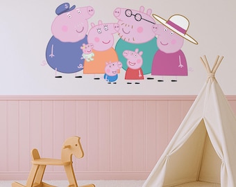 Vinilo decorativo de la familia Peppa Pig con Evie / Decoración para dormitorio infantil / 3 tamaños