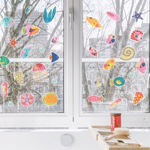 Seashell and Fish Window Stickers, Underwater Window Stickers, Fish Window Decor, Underwater Window Decal