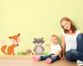 Fox and racoon wall sticker set
