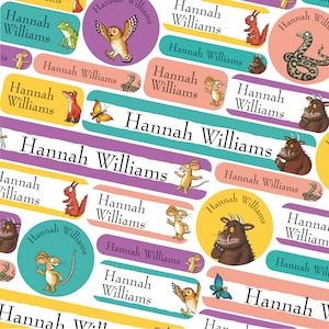 50 or 123 Stick On Name Labels, Official Gruffalo Name Label, School Name Stickers, School Name Tags, Children’s Name Labels for Clothes