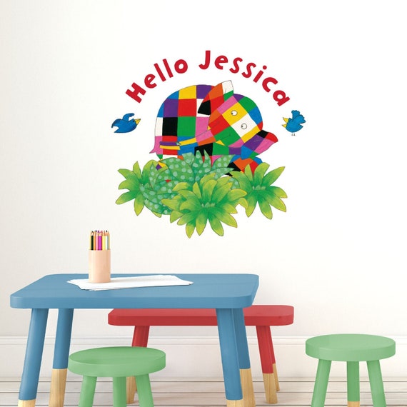 Personalised hello Elmer wall stickerOfficial Elmer the elephant decor Personalised hello Elmer wall stickerOfficial Elmer the elephant decor