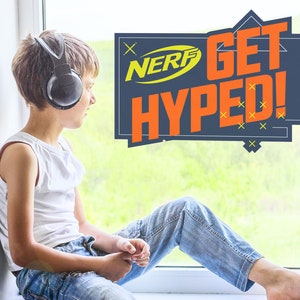 Get Hyped! Nerf window sticker, Nerf window sticker, Nerf window decal, Nerf themed bedroom, Nerf window sticker pack