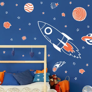 Rocket and Stars Wall Sticker Pack, Space Wall Stickers, Rocket Wall Stickers, Space Stickers for Walls, Space Themed Room, Space Wall Decor