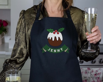 Christmas Pudding Apron, Personalised Christmas Apron for Women, Christmas Apron