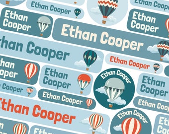 50 or 123 Stick On Name Labels, Hot Air Balloon Name Labels, School Name Stickers, School Name Tags, Children’s Name Labels for Clothes