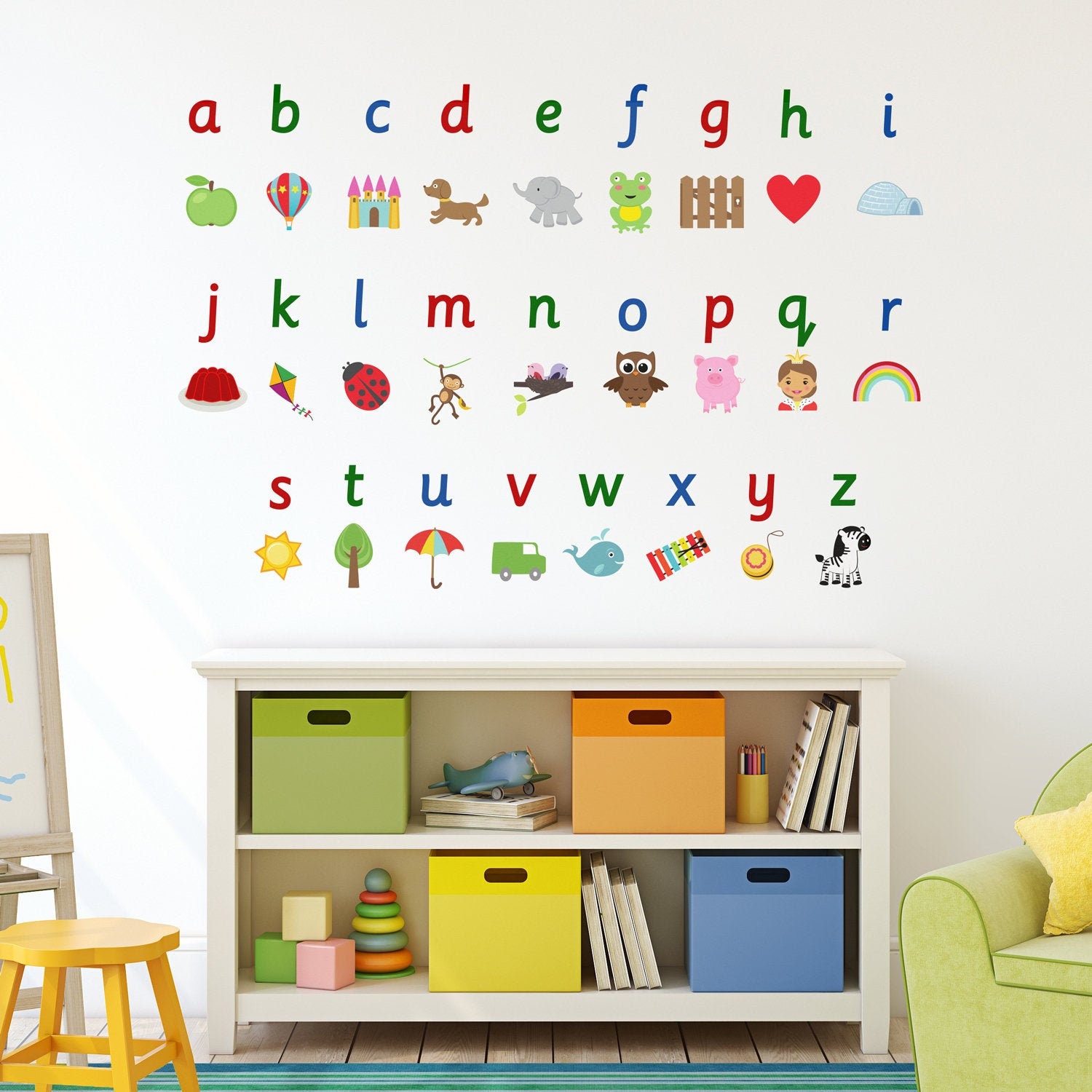 Illustrated Alphabet Wall Sticker, Alphabet Wall Decal 