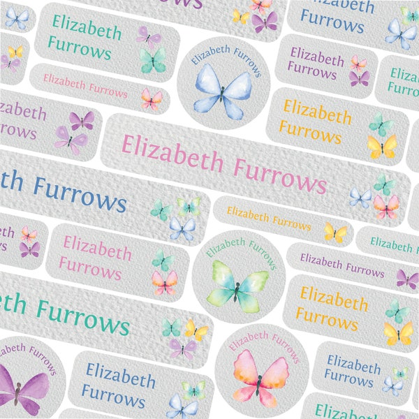 Personalised butterfly name labels, School name tags, School name labels