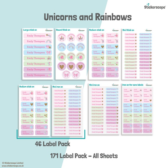 Unicorn and Rainbows name labels School name tags School 