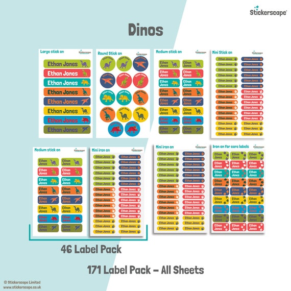  Pegatinas personalizadas para niños. Etiquetas adhesivas con nombre  personalizado (Dinosaurios) : Productos de Oficina