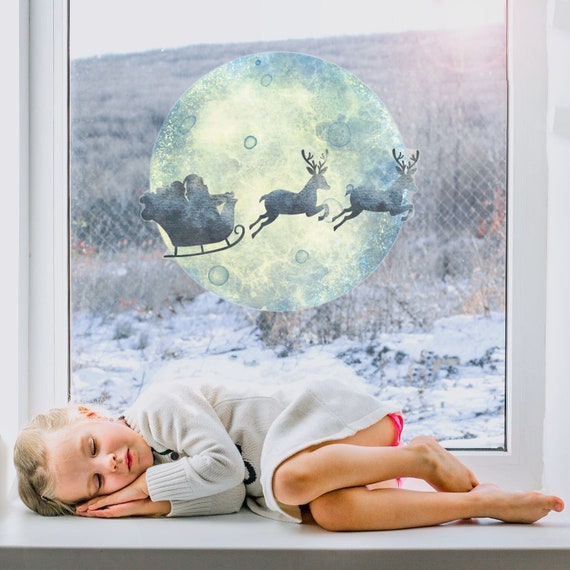 Sticker, New Window Moon Santa Window Stickers, Sticker, and Display, Etsy Christmas Window Christmas Window Sleigh Christmas Zealand Window - Sleigh Decal