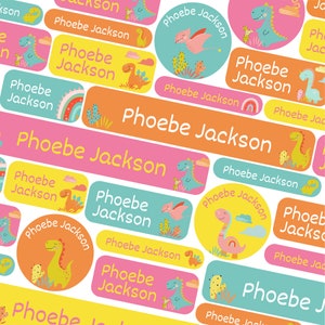 50 or 123 Stick On Name Labels, Colourful Dinos Name Labels, School Name Stickers, School Name Tags, Children’s Name Labels for Clothes