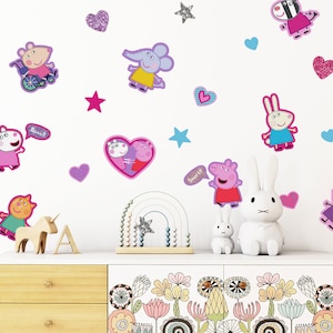 Peppa Pig and Friends Pink wall sticker pack, Peppa Pig wall decals, Peppa wall stickers, Peppa wall decor, Peppa themed bedroom