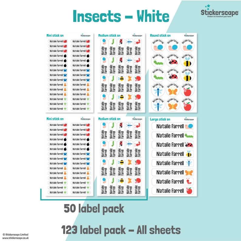 50 or 123 Stick on Name Labels, School Name Stickers, School Name Tags ...
