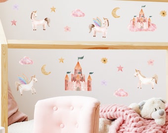 Acuarela Unicornios Stickaround Pack, pegatinas de pared, decoración de pared de hadas, decoración de guardería, pegatinas de pared de hadas, pegatinas de pared de unicornio