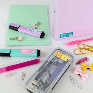 50 or 123 Stick on Name Labels, Unicorn Name Labels, School Name ...