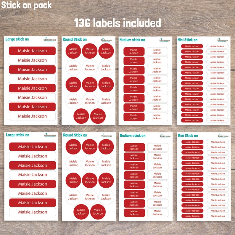Personalised Red and White Name Labels Essentials Name - Etsy