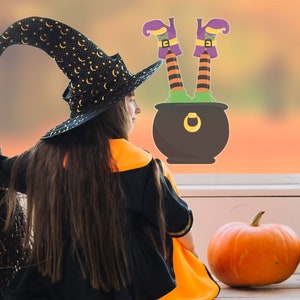 Cauldron and Witch window sticker, Halloween window sticker, Halloween decoration, Halloween window decal, Halloween window stickers