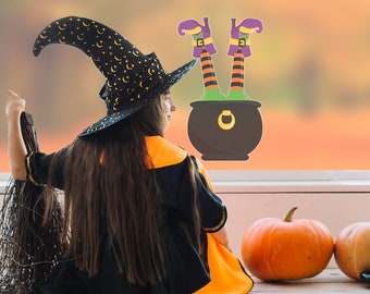 Cauldron and Witch window sticker, Halloween window sticker, Halloween decoration, Halloween window decal, Halloween window stickers