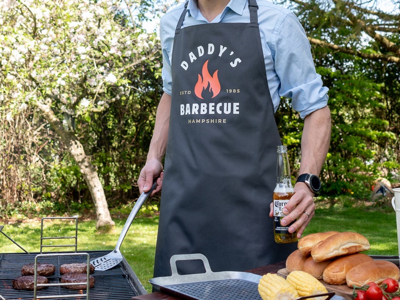 Personalised Barbeque Apron, BBQ Dad apron, BBQ Gift for Men, Father's day gift, Fathers day gifts, Personalised BBQ apron Grey