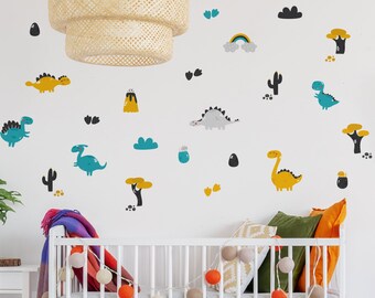 Bright Dinosaur Wall Sticker Pack, Dinosaur Wall Decals, Dinosaur Stickers for Walls, Dinosaur Themed Room, Nursery Wall Sticker