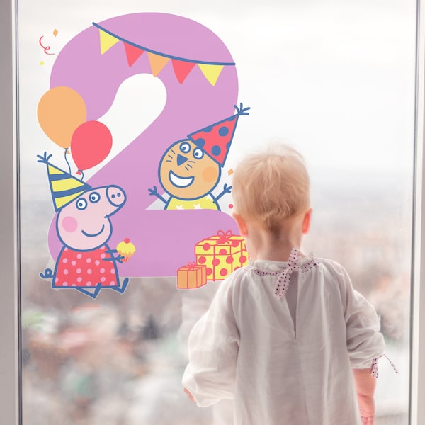 Peppa Pig partij nummer raamsticker, Peppa Pig raamstickers, Peppa Pig themafeest, Peppa Pig verjaardagsdecoratie
