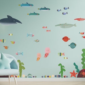 YFKSLAY Décoration de la Maison Autocollants en Vinyle Autocollant de pêche  Stickers muraux Chambre d'enfants de Poissons Autocollants de pêche Papier