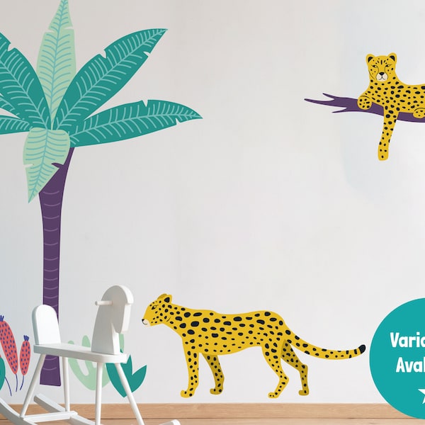 Bright Cheetahs wall sticker pack, Jungle wall stickers, Safari wall stickers, Jungle room decor, Cheetah wall decor