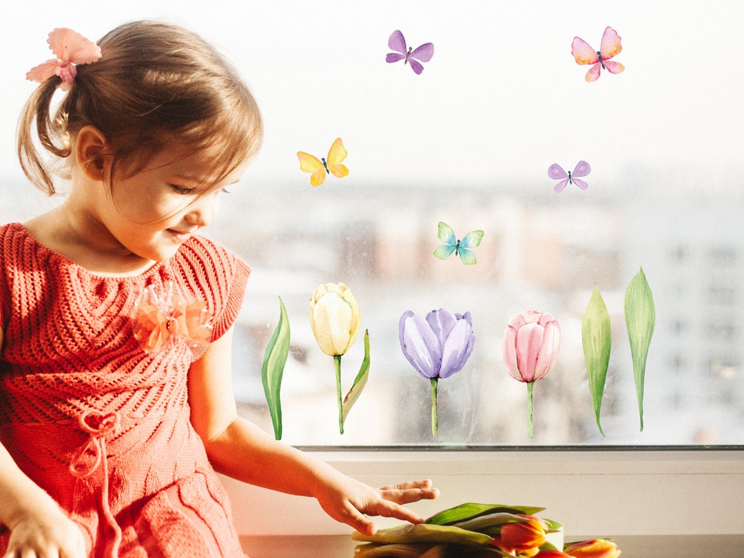 Tulip Window Stickers, Spring Window Stickers, Spring Flower Window ...