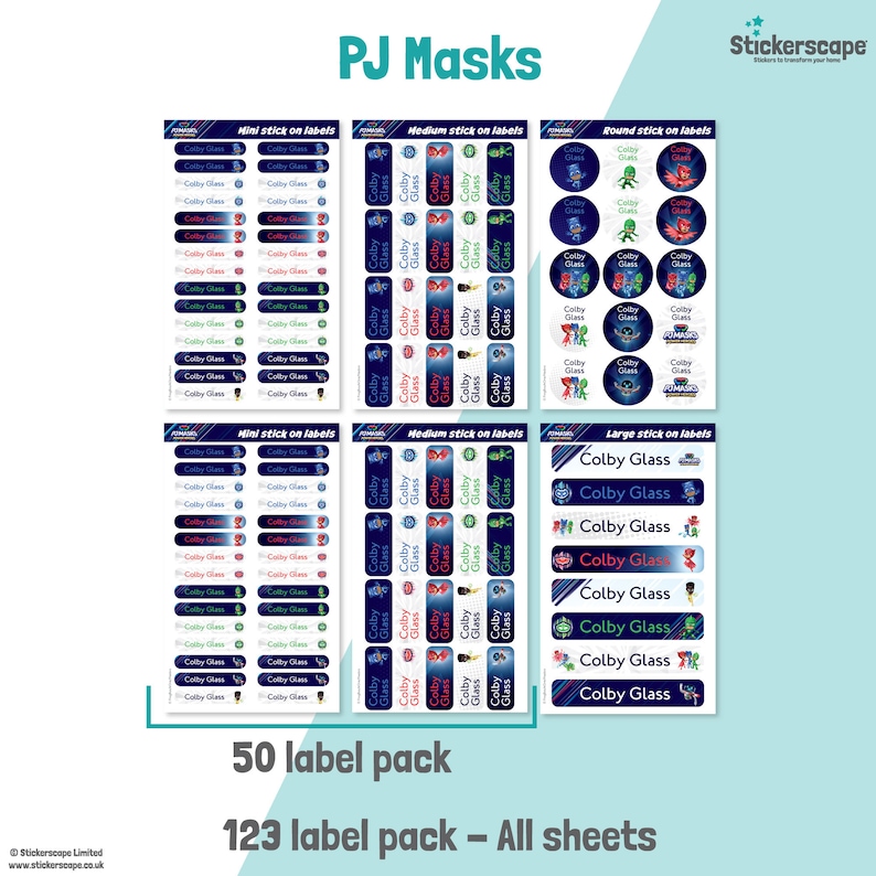 50 or 123 Stick on Name Labels, School Name Stickers, School Name Tags ...