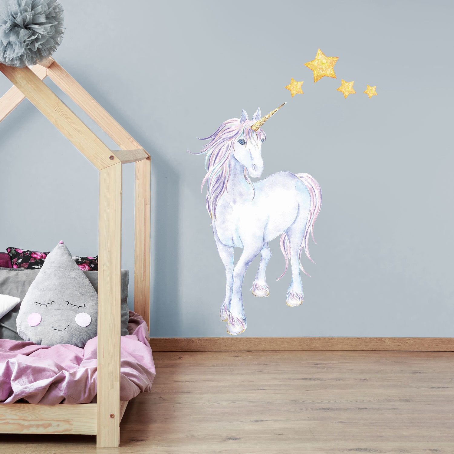 Mythical Unicorn and Stars Wall Sticker, Unicorn Wall Decal, Unicorn Room  Decor 