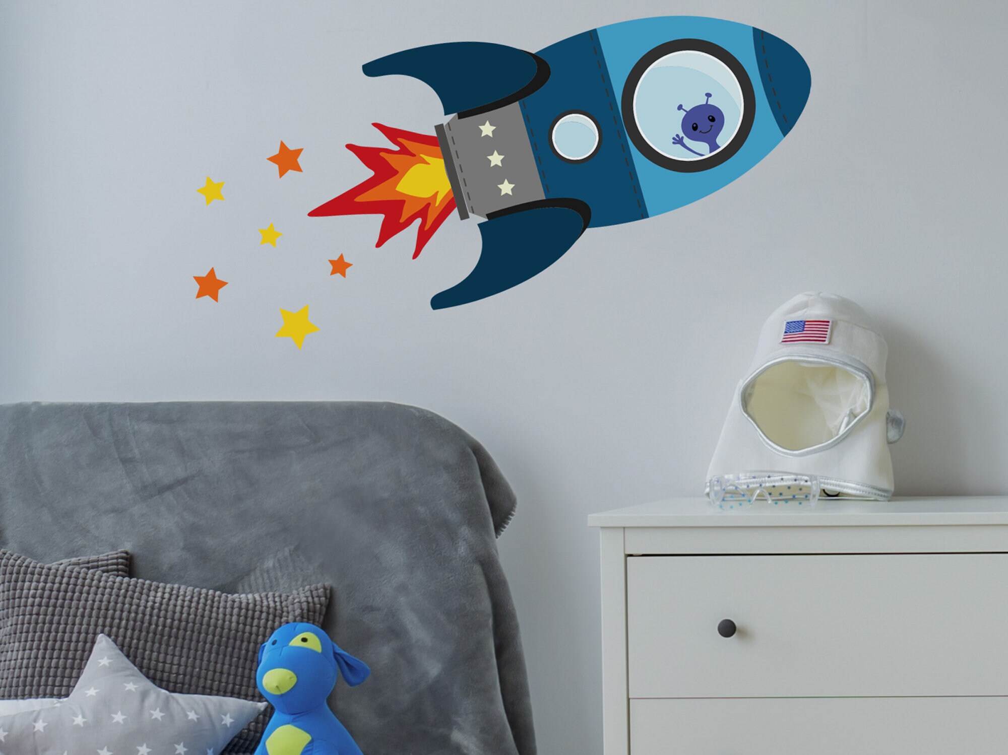 Blue Flying Rocket Wall Sticker Rocket Wall Stickers Space Etsy UK