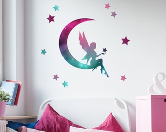 Adesivi murali Fata Silhouette, Adesivi murali Fata, Decalcomanie da parete Fata, Decorazioni murali Fata, Arte murale Fata, Decorazione murale Fata